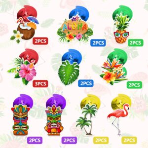 Luau Aloha Party Hanging Swirl Decorations Hawaiian Tropical Flower Palm Flamingo Sign Foil Ceiling Decor for Birthday Floral Tropical Party Summer Beach Pool Party Tiki Party Supplies 36pcs