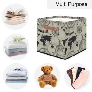 Foldable Storage Bins 13x13 Storage Cubes Old Adventure Map Fabric Storage Baskets for Shelves Drawer with Handles Organizer for Shelves Toy Nursery Closet Bedroom