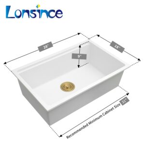 Lonsince White Undermount Kitchen Sink 28" X 18",Granite Composite Kitchen Sink,Single Bowl Undermount Workstation Sink