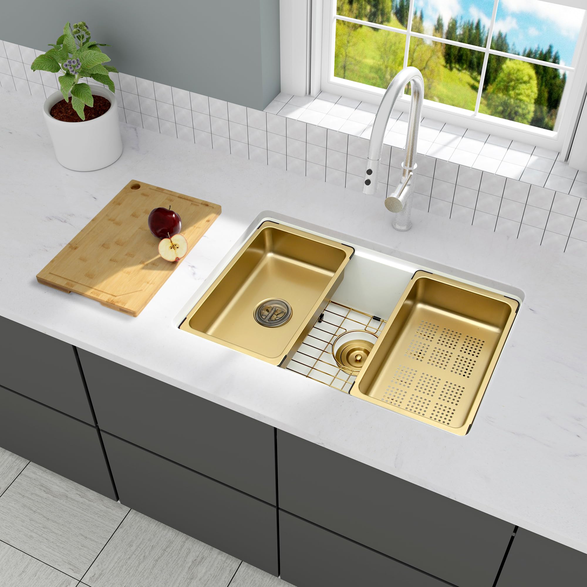 Lonsince White Undermount Kitchen Sink 28" X 18",Granite Composite Kitchen Sink,Single Bowl Undermount Workstation Sink