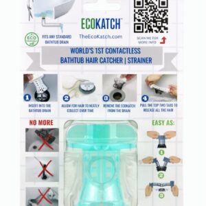 EcoKatch - Ultimate Contactless and Hygienic Bathtub Drain Hair Catcher | Drain Protector | Strainer | Universal Fit for Standard Bathtub with 1.5" to 1.75" Drain (Ice Blue)