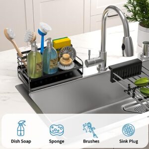 Cisily Kitchen Sink Caddy Organizer, Sponge Holder for Kitchen Sink, SUS 304 Stainless Steel Sponge Organizer, Scrub Daddy Holder, Dish Brush Holder for Kitchen Sink, Kitchen Accessories（Black）