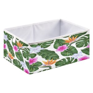 burbuja hawaiian floral palm leaf storage cubes fabric storage bins foldable closet organizer basket with handle, 15.7x10.6x6.7 inch