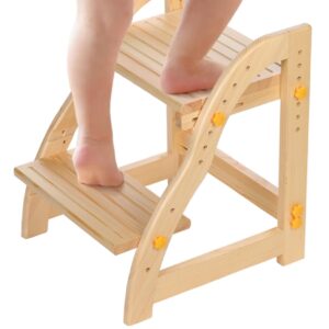 wooden step stool for kids, kitchen toddler step stool for bathroom sink and toilet stool for kids potty training anti-slip sturdy height lift stool (natural)