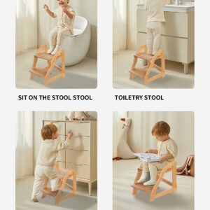 Wooden Step Stool for Kids, Kitchen Toddler Step Stool for Bathroom Sink and Toilet Stool for Kids Potty Training Anti-Slip Sturdy Height Lift Stool (Natural)