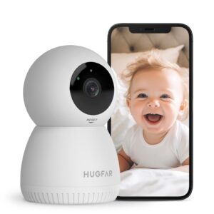 hugfar baby monitor 2k pan-tilt-zoom home security camera with audio, 3mp indoor pet dog camera 2.4g wifi camera smartphone 24/7 recording, infrared night vision 2-way talk, cloud & local storage