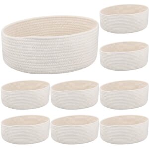 dandat 9 pcs cotton rope woven basket 13 x 9 x 5'' oval cute basket with handles rope organizing baskets shelf baskets closet storage bins for living room playroom baby room bedroom (white)