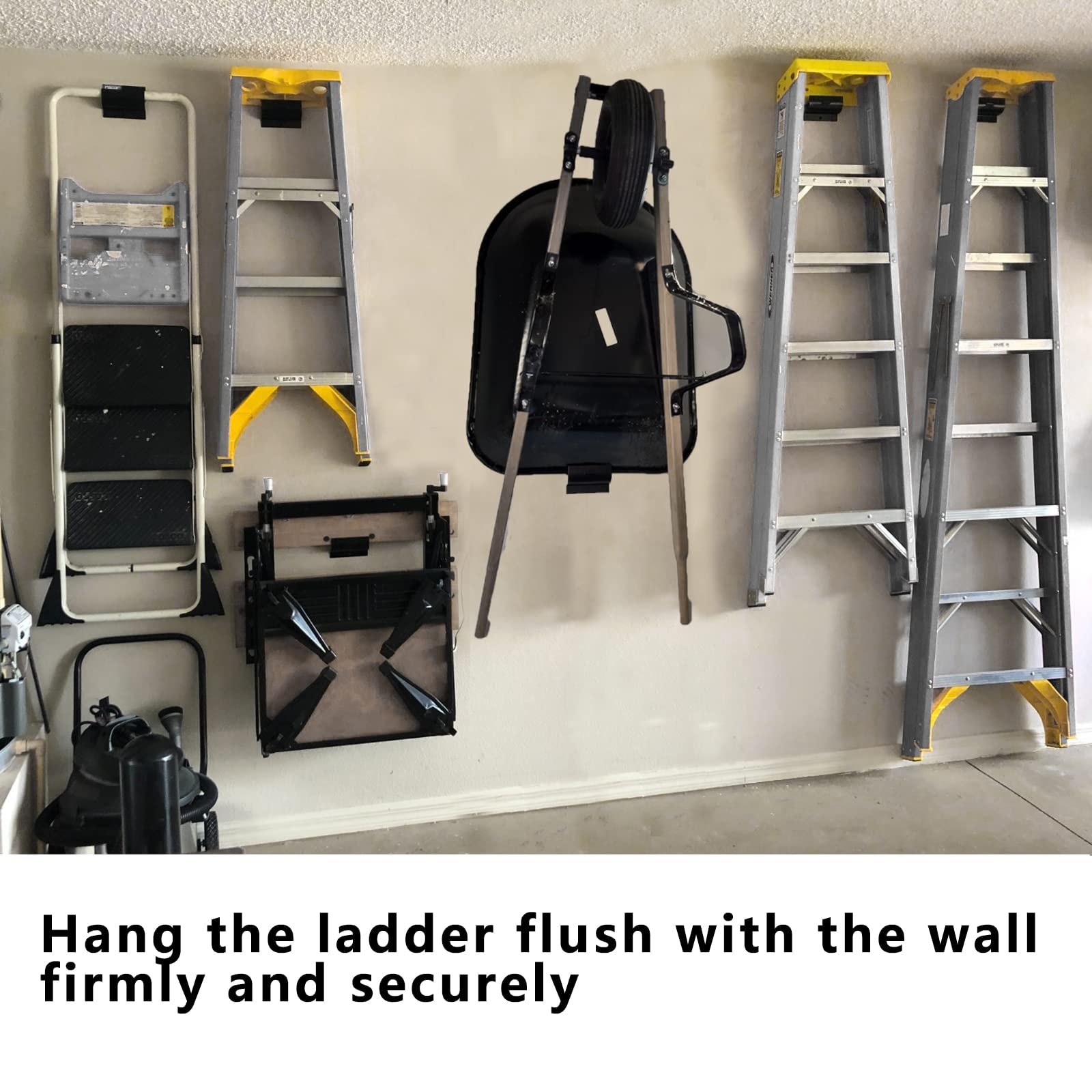 Juformin Heavy-Duty Ladder Hanger-Wall Mount Ladder Hooks for Ladder Storage-Wheelbarrow Hangers for Garage Wall-1 Pack
