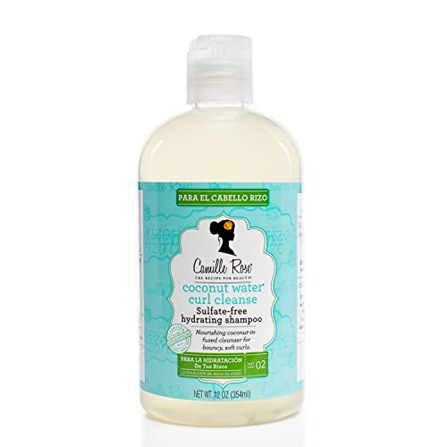 Camille Rose Coconut Water Curl Cleanse, Sulfate Free Hydrating Shampoo, with Coconut, Castor, and Rosemary Oils, for Soft Bouncy Curls, 12 oz