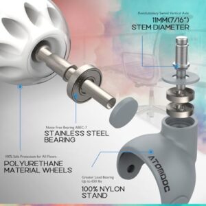 ATOMDOC Office Chair Caster Wheels Newly Revolutionary Swivel Vertical Axle, 2.3 Inch Heavy Duty Ball Caster Wheels Set of 5, [Standard Stem 7/16] Desk Chair Wheels Universal Fit