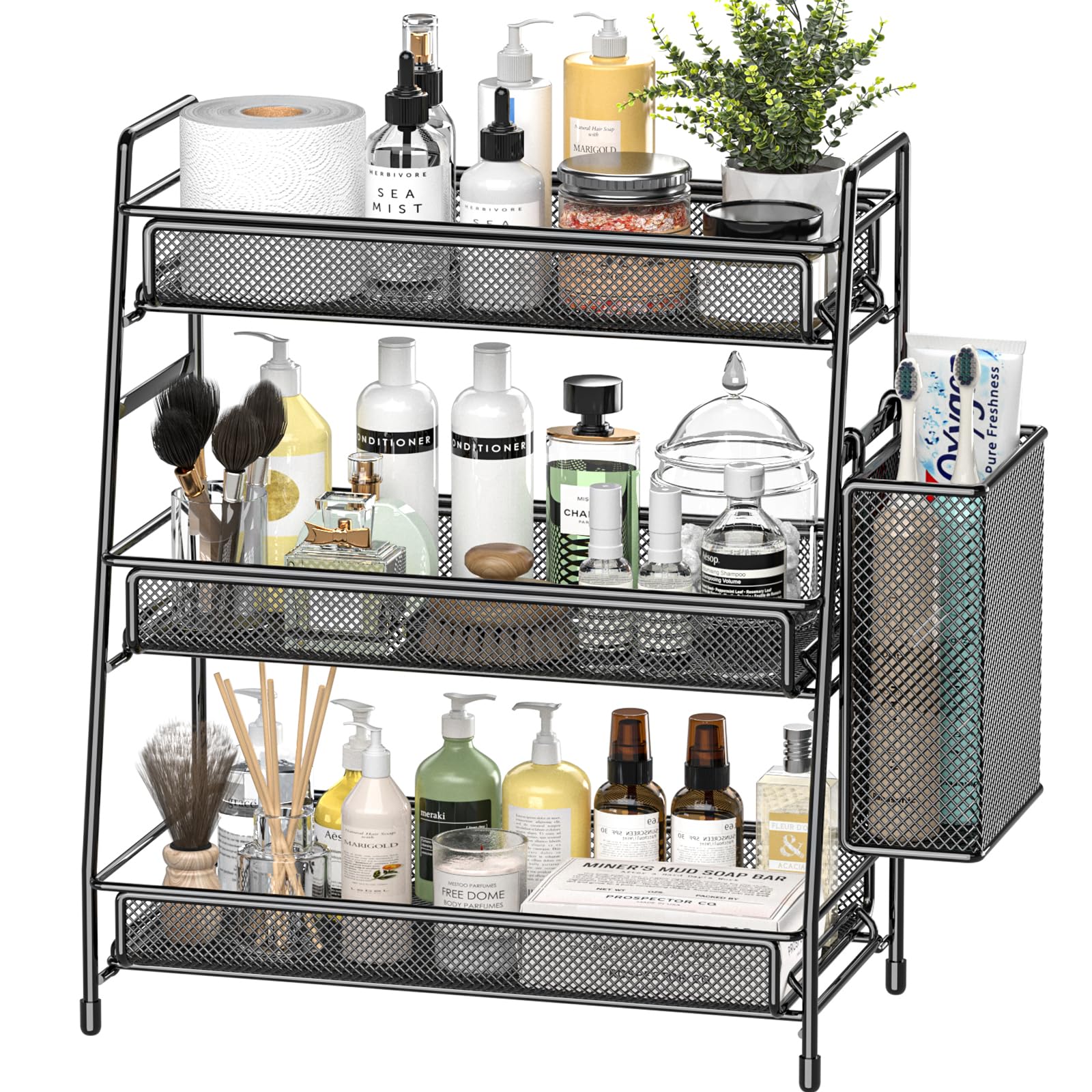 EKNITEY Bathroom Countertop Organizer Shelf - 3 Tier Counter Spice Rack Metal Makeup Rack Small Coffee Station Organizer for Sink/Bedroom/Living room/Kitchen/Office