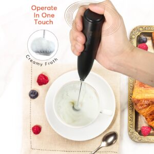 Hand Mixer Milk Frother for Coffee - Dutewo Frother Handheld Foam Maker for Lattes, Electric whisk Drink Mixer Mini Foamer for Cappuccino, Frappe, Matcha, Hot Chocolate, Black