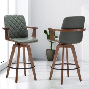 wupoto bar stools set of 2, upholstered faux leather counter height bar stools, swivel barstools with wooden arms and legs, 25.6-inch seat height(green, pack of 2)