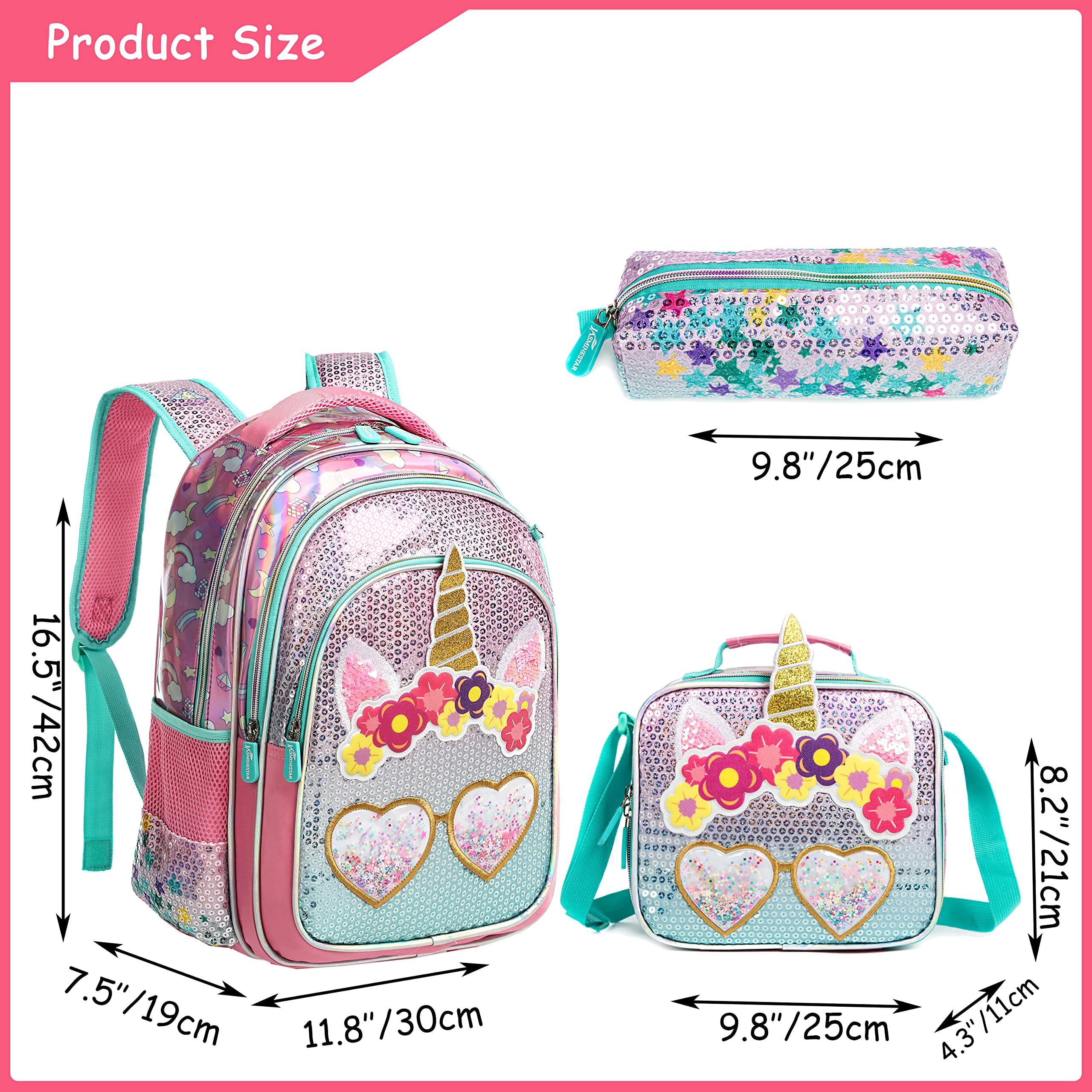 Oruiji Cute School Backpack for Girls Backpack with Lunch Box Girls Backpack for Elementary School Students Preschool Bookbag