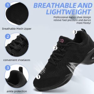 Dance Shoes for Women Jazz Shoes Women Dance Sneakers Breathable Air Cushion Split Sole Athletic Walking Dance Shoes A Black,8.5