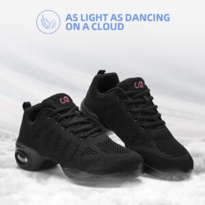 Dance Shoes for Women Jazz Shoes Women Dance Sneakers Breathable Air Cushion Split Sole Athletic Walking Dance Shoes A Black,8.5