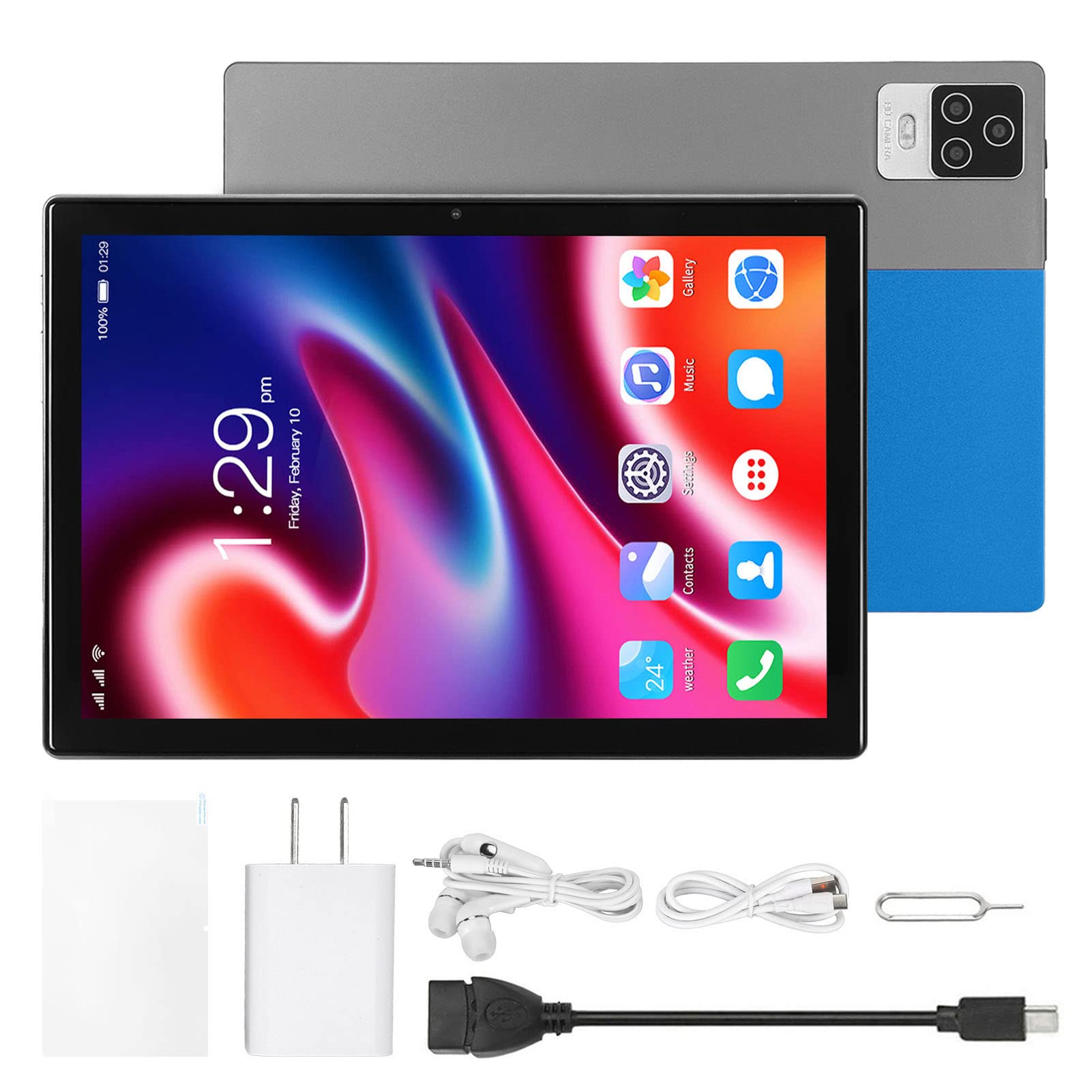 GLOGLOW Octa Core Tablet, 10.1 Inch Tablet FM GPS Function 6GB RAM 64GB ROM 4G Dual SIM Dual Standby for Watch TV for Android 11 (Blue)