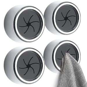 eiqer 4 pack kitchen towel holder, self adhesive wall dish towel hook, round wall mount towel holder for bathroom, kitchen and home, wall, cabinet, garage, no drilling required