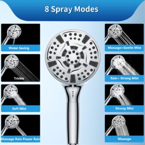 Shower head ushalhue hand held shower 10 Spray Mode High Pressure Showerhead,59.05" Stainless Steel Hose Adjustable Bracket Filter Shower Head, Remove Chlorine and Harmful Substance (silvery)