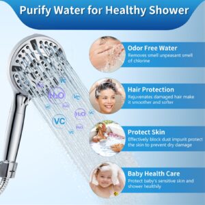 Shower head ushalhue hand held shower 10 Spray Mode High Pressure Showerhead,59.05" Stainless Steel Hose Adjustable Bracket Filter Shower Head, Remove Chlorine and Harmful Substance (silvery)