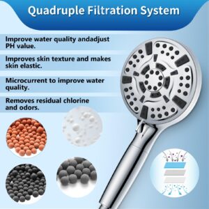 Shower head ushalhue hand held shower 10 Spray Mode High Pressure Showerhead,59.05" Stainless Steel Hose Adjustable Bracket Filter Shower Head, Remove Chlorine and Harmful Substance (silvery)