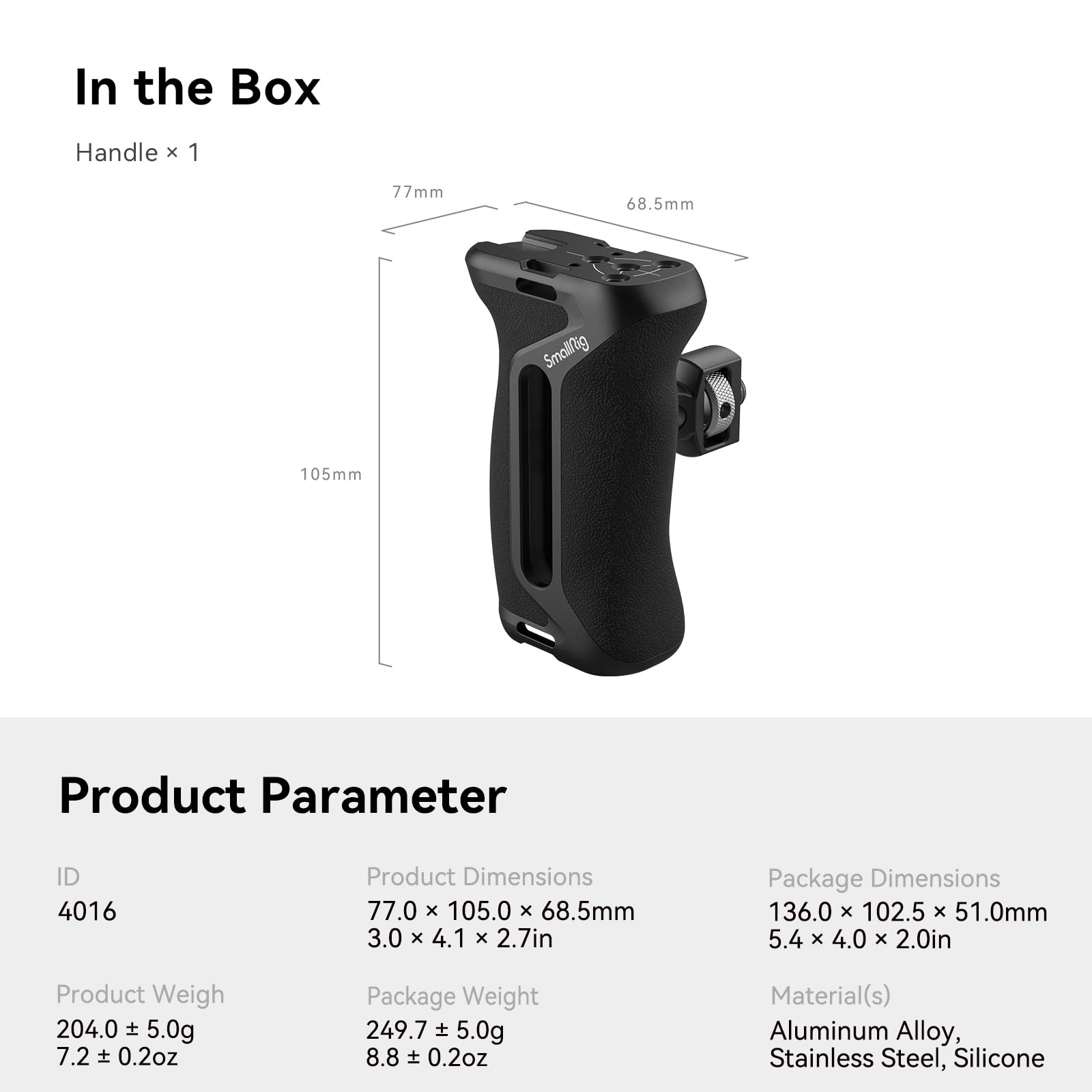 SmallRig Locating Side Handle for ARRI, 36mm Up/Down Adjustable, Left or Right Side Ergonomic Handgrip for Camera Cages, Built-in 1/4"-20 Threaded Hole, Strap Hole, Cold Shoe - 4016