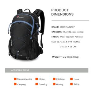 MOUNTAINTOP 40L Hiking Backpack with 3L Hydration Bladder for Men & Women Camping Climbing,Black and Blue