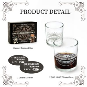 Karsspor Retirement Gifts for Men 2023, Whiskey Glass Set in Valued Wooden Box with Coaster, Whiskey Rocks, Ice Tongs, Funny Retirement Gifts for Men, Retirement Party Decorations