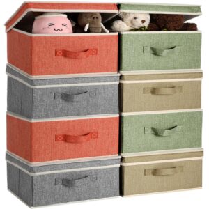 thyle 8 pack fabric storage boxes with lids, foldable linen storage bins collapsible storage cube, organizer basket with handle for home bedroom office organizing, 4 color set, 12.4 x 12 x 6.7 inch