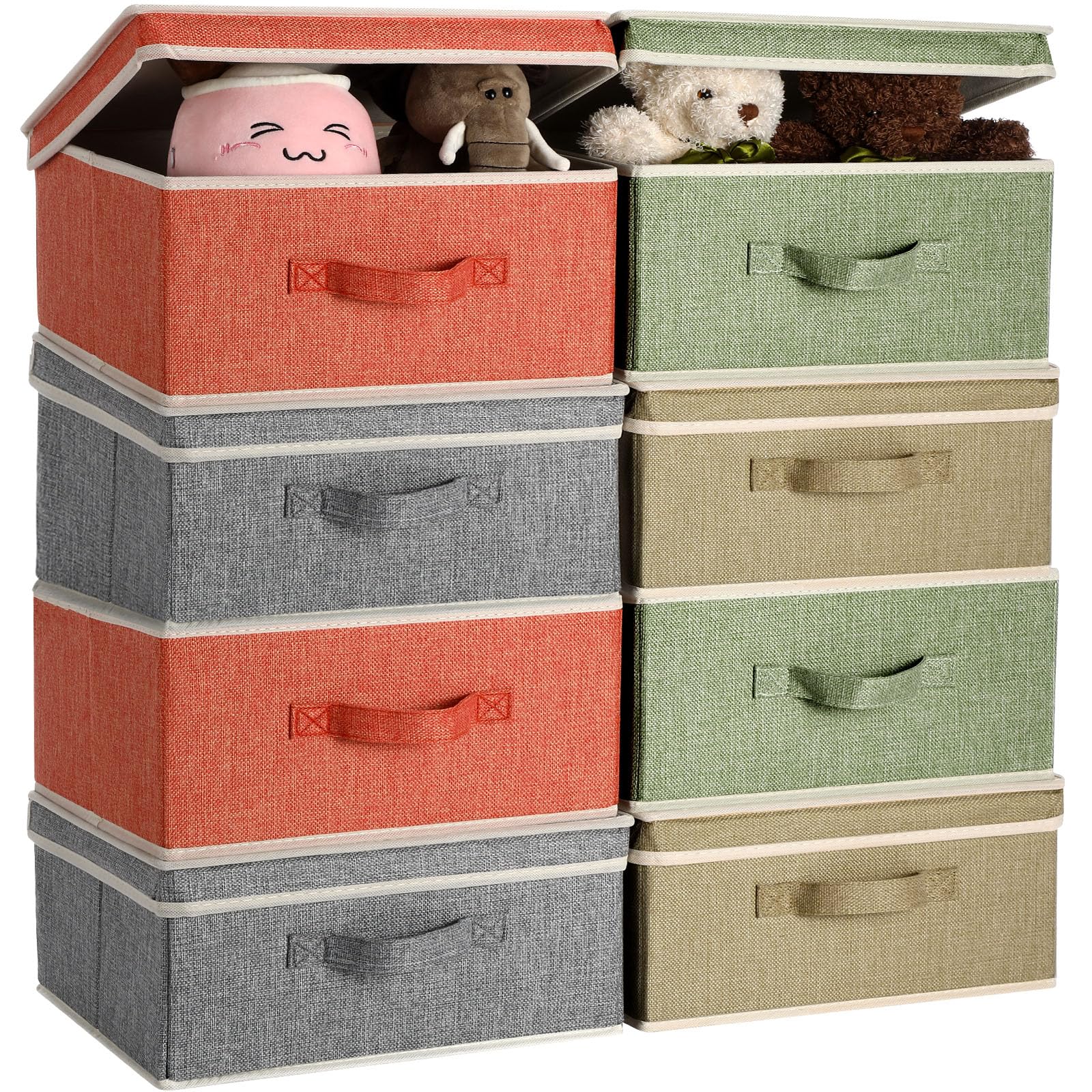 Thyle 8 Pack Fabric Storage Boxes with Lids, Foldable Linen Storage Bins Collapsible Storage Cube, Organizer Basket with Handle for Home Bedroom Office Organizing, 4 Color Set, 12.4 x 12 x 6.7 Inch