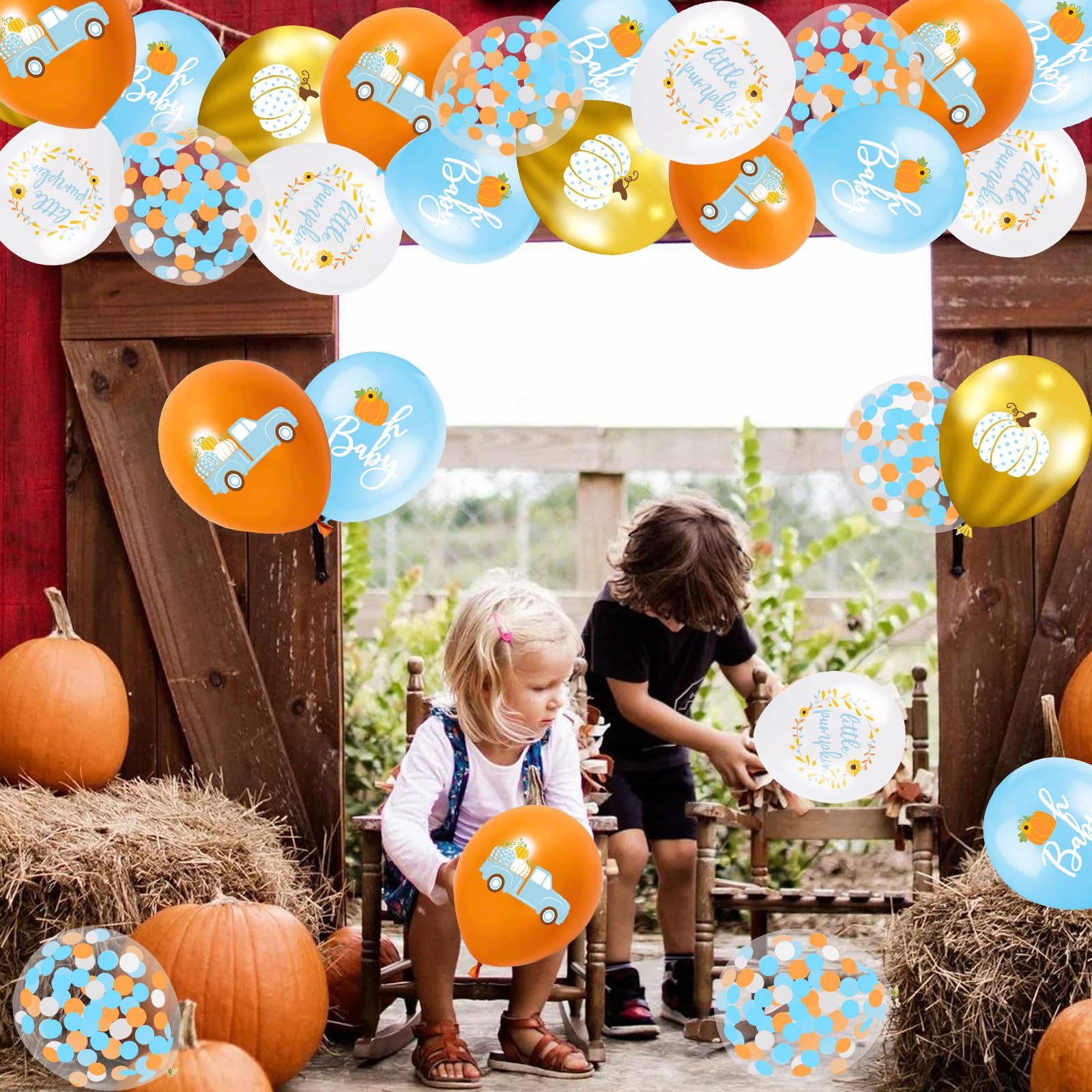 50 PCS Winter Little Pumpkin Party Balloons Baby Shower Balloons Maple Leaf Pumpkin Truck Gold Confetti Balloons for Birthday Little Pumpkin Baby Shower Wedding Christmas Party Decor