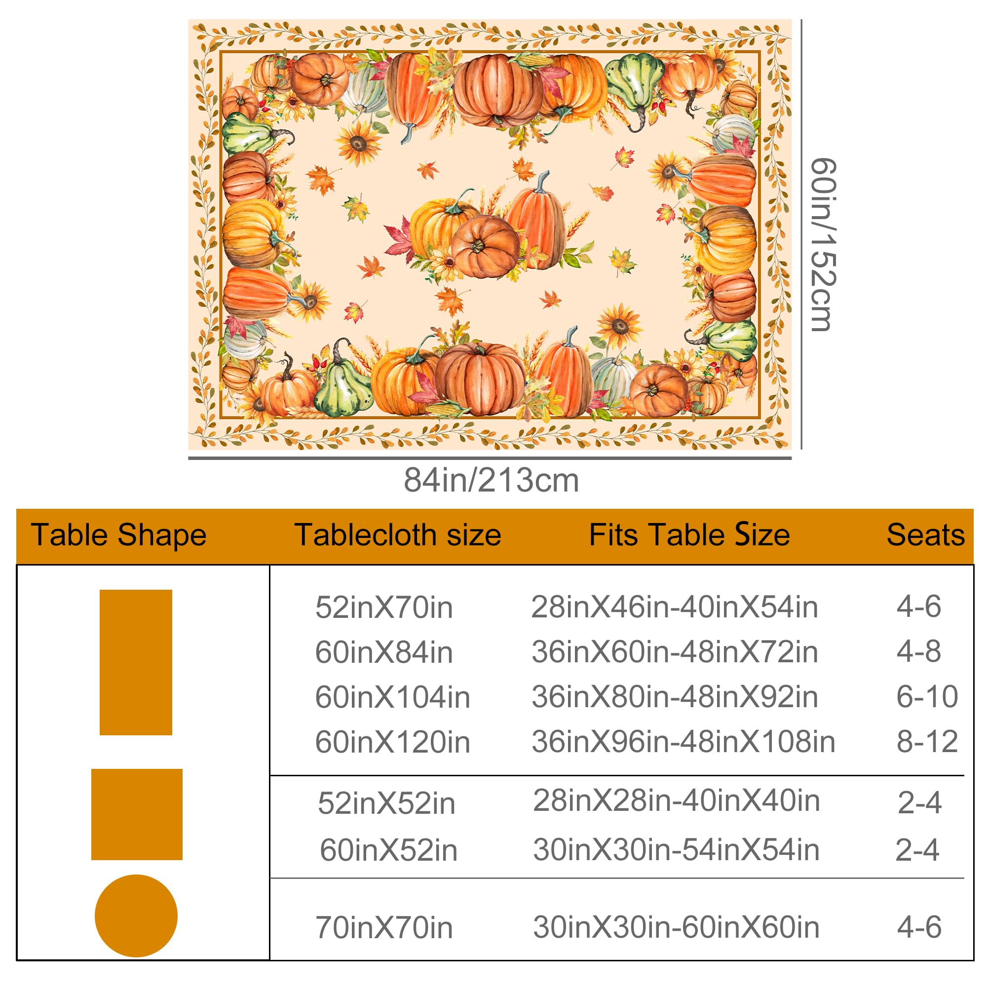 Cusugbaso Fall Tablecloth 60x84 Inch Rectangle - Fall Decor for Home - Water Resistant Thanksgiving Table Cloth Rectangle for Party,Table, Outdoor Decorations