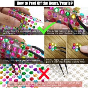 Hair Face Gems Jewels Stick on & Face Body Glitter Gel 12 Colors for Body Hair Face Eyes & Tweezers, Self Adhesive Hair Face Rhinestones & Glitter Gel for Festival Carnival Music Rave Party Makeup