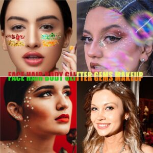 Hair Face Gems Jewels Stick on & Face Body Glitter Gel 12 Colors for Body Hair Face Eyes & Tweezers, Self Adhesive Hair Face Rhinestones & Glitter Gel for Festival Carnival Music Rave Party Makeup