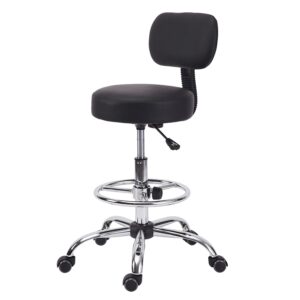 klasika drafting swivel chair with back support and adjustable footrest rolling stool, multi-purpose office desk chair for bar kitchen shop, black