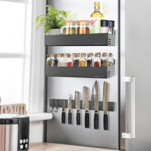 knife magnetic strip for fridge or wall plus 2 x extra large magnetic refrigerator shelf. commercial strength magnetic knife holder and magnetic kitchen shelf. magnetic knife strip and shelves