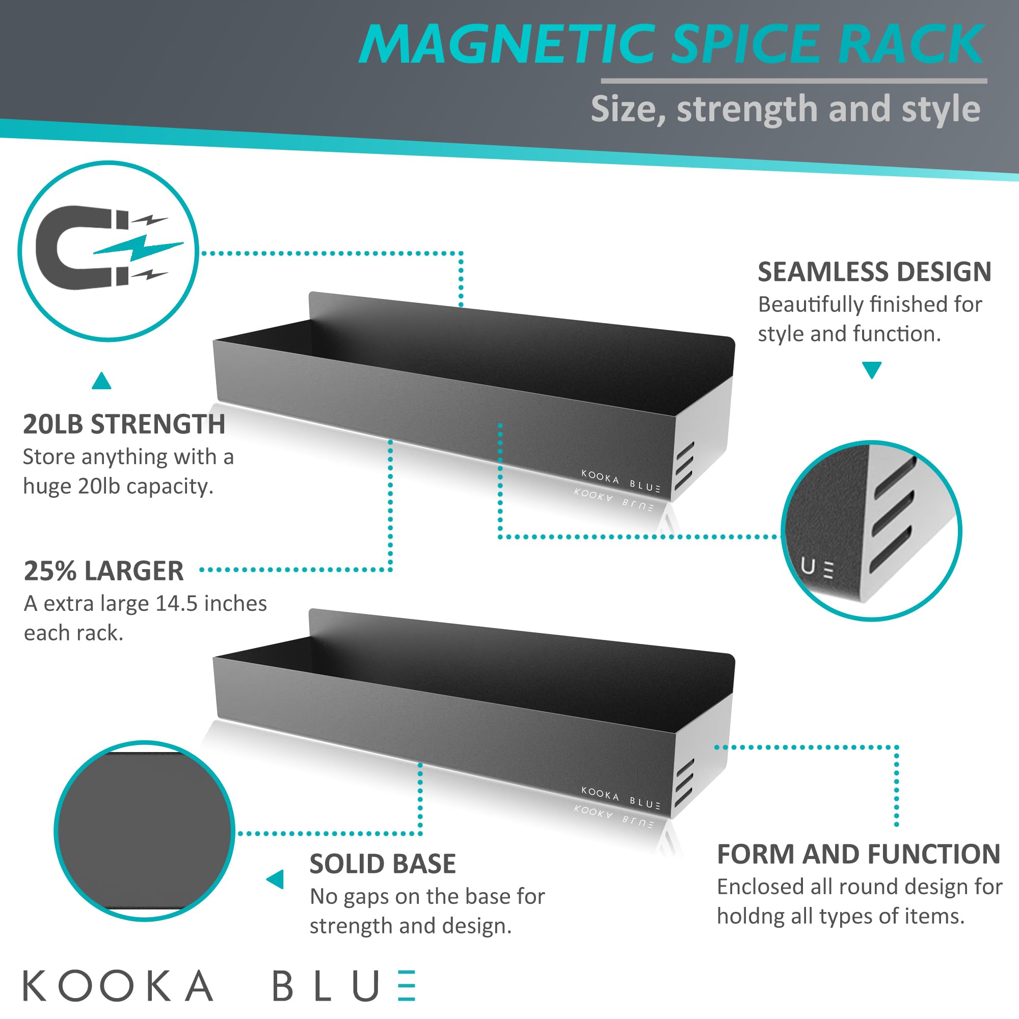 Knife Magnetic Strip For Fridge or Wall Plus 2 x Extra Large Magnetic Refrigerator Shelf. Commercial Strength Magnetic Knife Holder and Magnetic Kitchen Shelf. Magnetic Knife Strip and Shelves