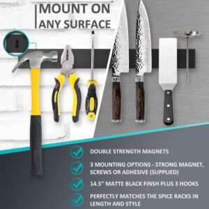Knife Magnetic Strip For Fridge or Wall Plus 2 x Extra Large Magnetic Refrigerator Shelf. Commercial Strength Magnetic Knife Holder and Magnetic Kitchen Shelf. Magnetic Knife Strip and Shelves