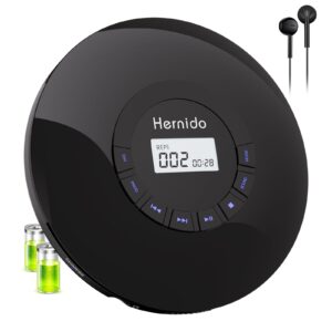 portable cd player with headphone, hernido rechargeable cd player for car, compact cd walkman with 5 eq sounds, aux output, anti-skip, cd player for home & travel discman kpop player