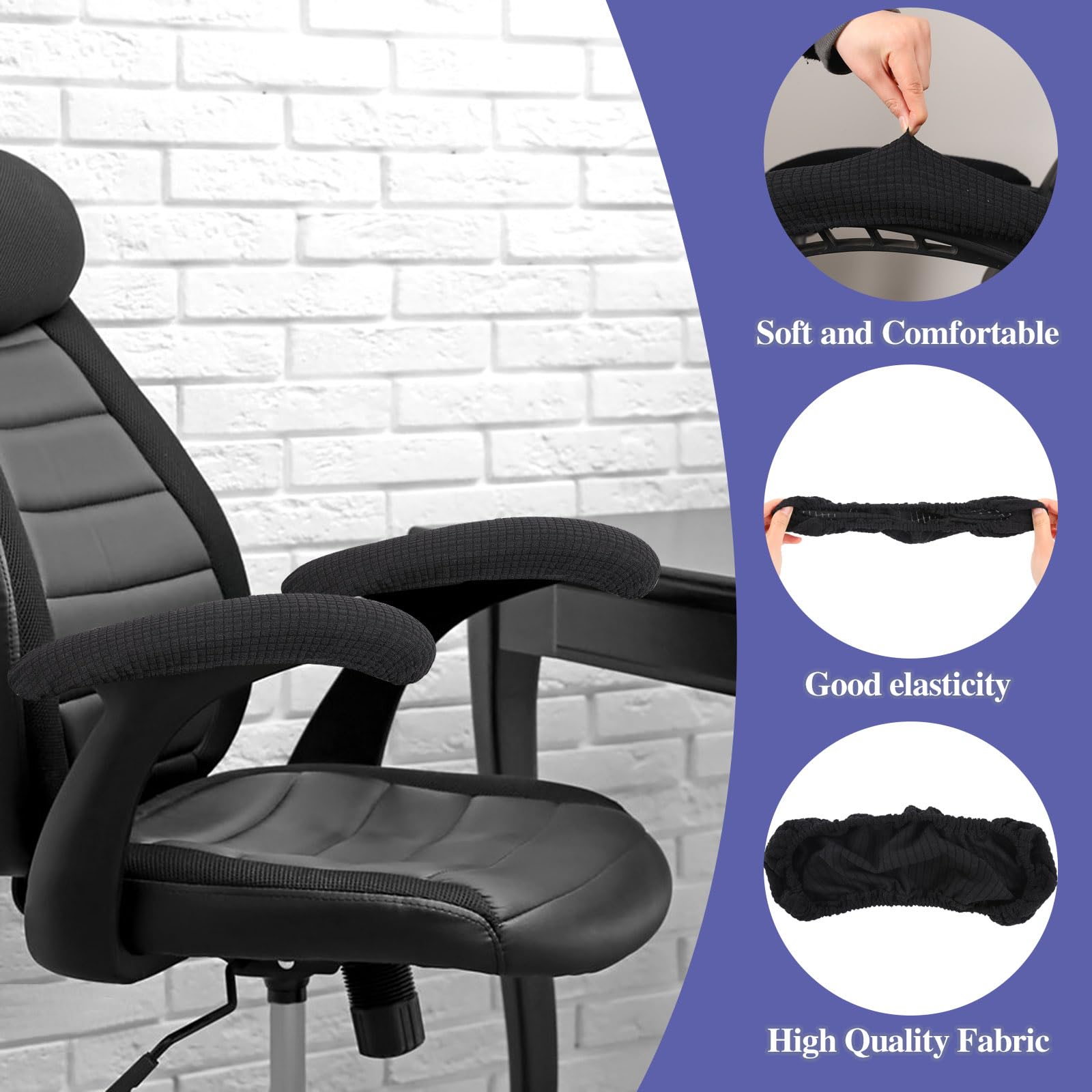 KALIONE 2Pcs Office Chair Arm Cover, Black Armrest Slipcover Pads Chair Armrest Covers, Office Seat Hand Rest Protector, Elastic Computer Arm Protectors,Arm Covers Protectors for Office Chair