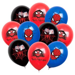 yiran spider theme birthday balloons, 18pcs spider birthday party decorations, 12inch red blue latex balloons avengers latex balloons theme party favor for kids boys