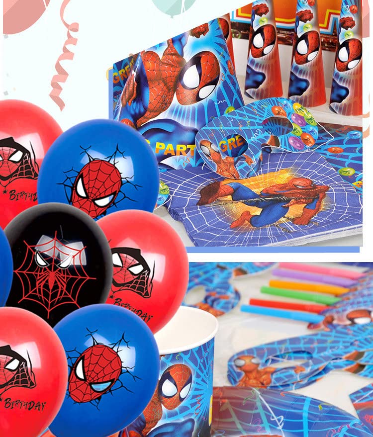 Yiran Spider Theme Birthday Balloons, 18Pcs Spider Birthday Party Decorations, 12inch Red Blue Latex Balloons Avengers Latex Balloons Theme Party Favor for Kids Boys