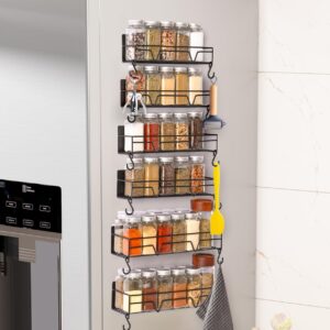 vtopmart 6 pack magnetic spice rack for refrigerator with 12 hooks, magnetic shelf, spice rack organizer for cabinet, seasoning organizer for kitchen storage