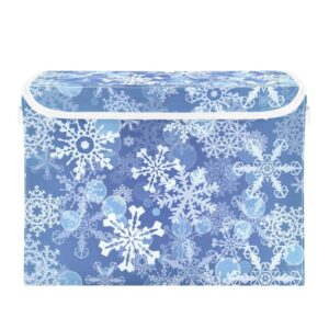 Krafig Snowflakes Decorative Storage Box with Lid Large Bins Baskets Foldable Cube Organizer Collapsible Containers for Organizing, Toy, Home, Shelf, Closet