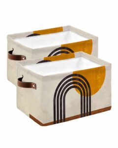 2pcs cube storage bins, waterproof moving boxes with handles, washable closet clothes organizer foldable aesthetic terracotta mid century modern abstract art toy box shelf baskets 15x11x9.5 inch