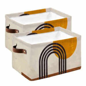 2PCS Cube Storage Bins, Waterproof Moving Boxes with Handles, Washable Closet Clothes Organizer Foldable Aesthetic Terracotta Mid Century Modern Abstract Art Toy Box Shelf Baskets 15x11x9.5 inch