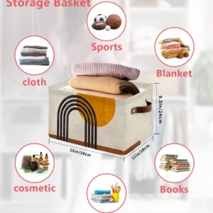 2PCS Cube Storage Bins, Waterproof Moving Boxes with Handles, Washable Closet Clothes Organizer Foldable Aesthetic Terracotta Mid Century Modern Abstract Art Toy Box Shelf Baskets 15x11x9.5 inch