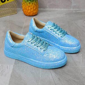 Hbeylia Sequin Sneakers for Women Rhinestones Sparkly Chunky Bottom Lace Up Walking Running Tennis Shoes Breathable Anti Slip Low Top Fall Walking Driving Play Sneakers Athletic Sport Shoes Blue