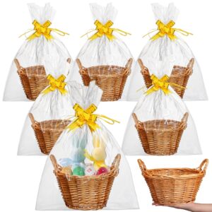 tatuo 6 sets 9.8 x 5.1 inch wicker basket with gift bags and ribbons rattan baskets bulk with handle gifts empty basket for easter egg gathering storage wedding graduation baby shower