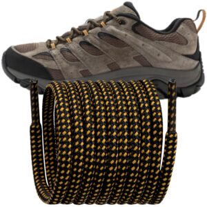 endoto shoelaces replacement round laces for merrell moab hiking boots shoes(color:black&yellowcombo,size:44inch)